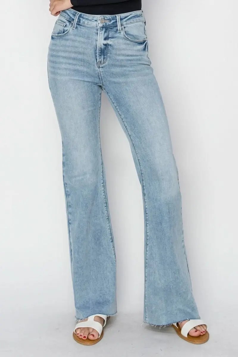 RISEN Full Size High Rise Raw Cut Hem Bootcut Jeans - Love Salve